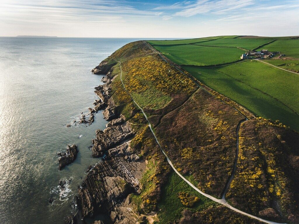 Falaises et sentiers côtiers verdoyants dans la campagne britannique